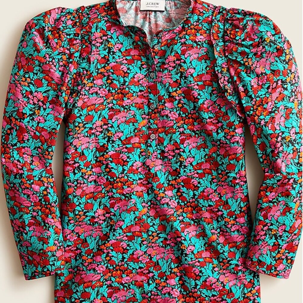 J. Crew Collection Puff-Sleeve Top in Ratti® Red Blooms Button-Up Fall Floral XS